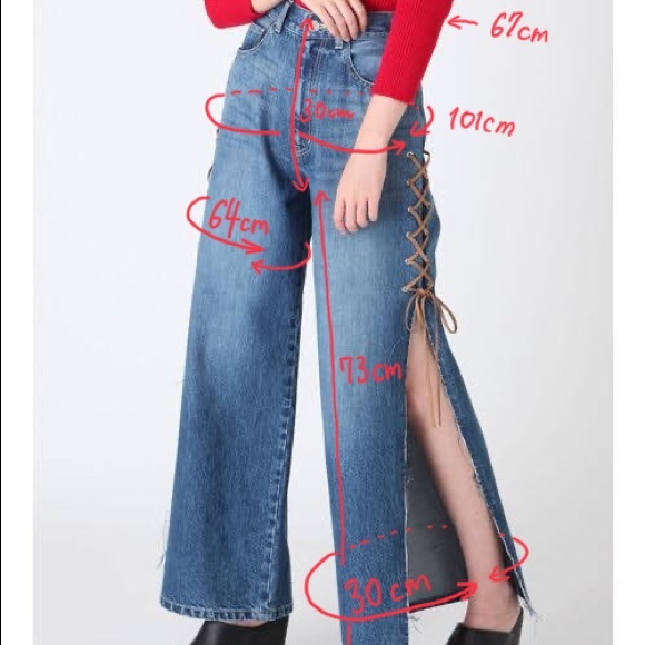 Side Lace up slit wide jeans - Picture 4 of 7